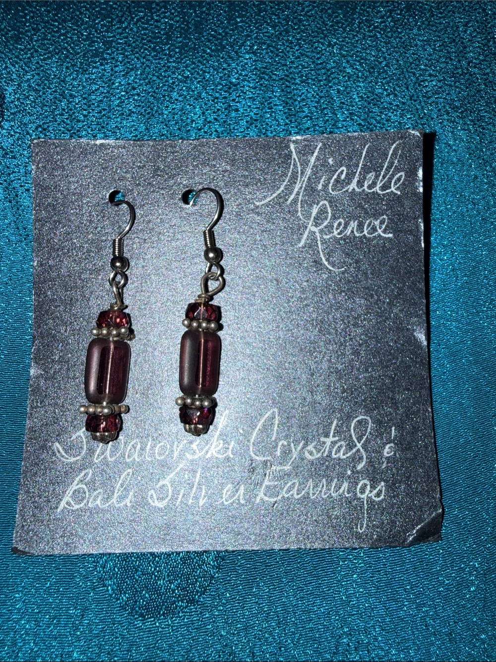 Michele Wine Red Crystal Drop Earrings with Silver Accents